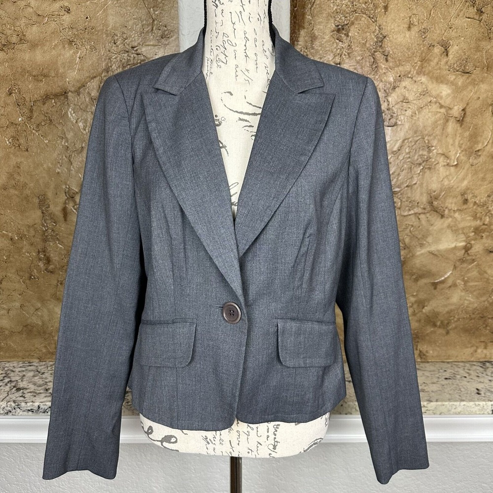 NWT Trina Turk Blazer Women's 10 Gray‎ One Button Crop Classic Business Corpcore
